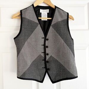 Liz Claiborne Y2K Retro Check‎ Houndstooth Fitted Wool Vest